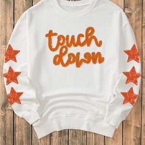 Touch Down White Sweatshirt with Orange Stars